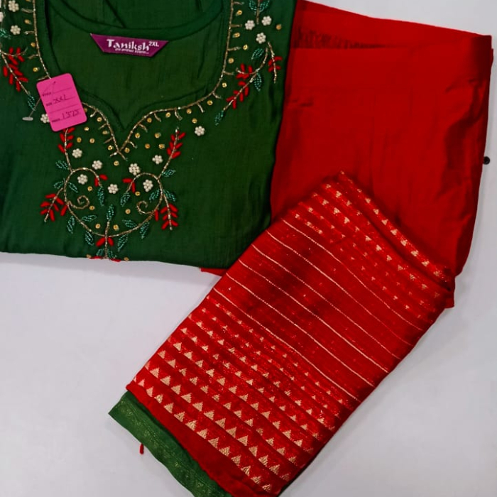 Vatican Silk Unstitched Salwar Material – Dark Green