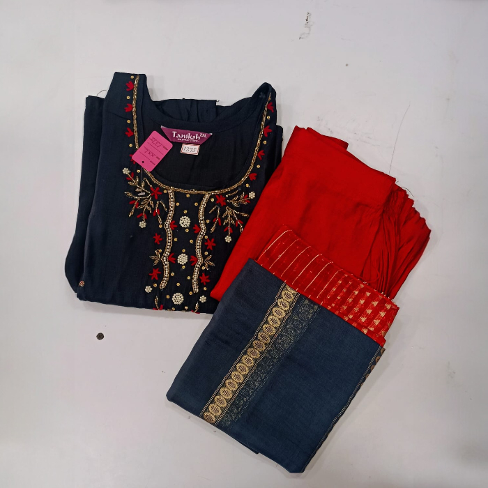 Vatican Silk Unstitched Salwar Material – Dark Blue