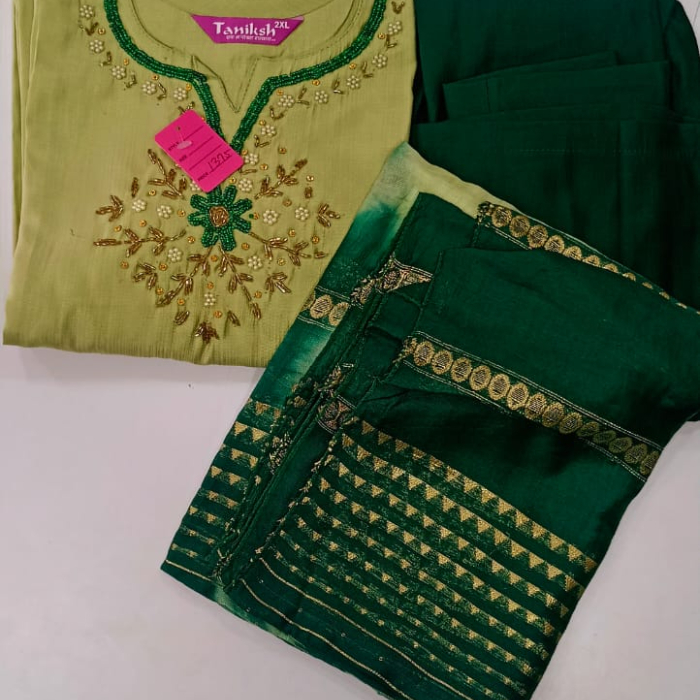 Vatican Silk Unstitched Salwar Material – Olive Green