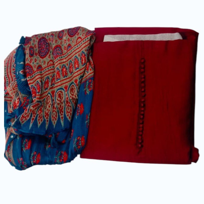 Vichitra Silk Unstitched Salwar Material with Mirror Work Dupatta – Maroon
